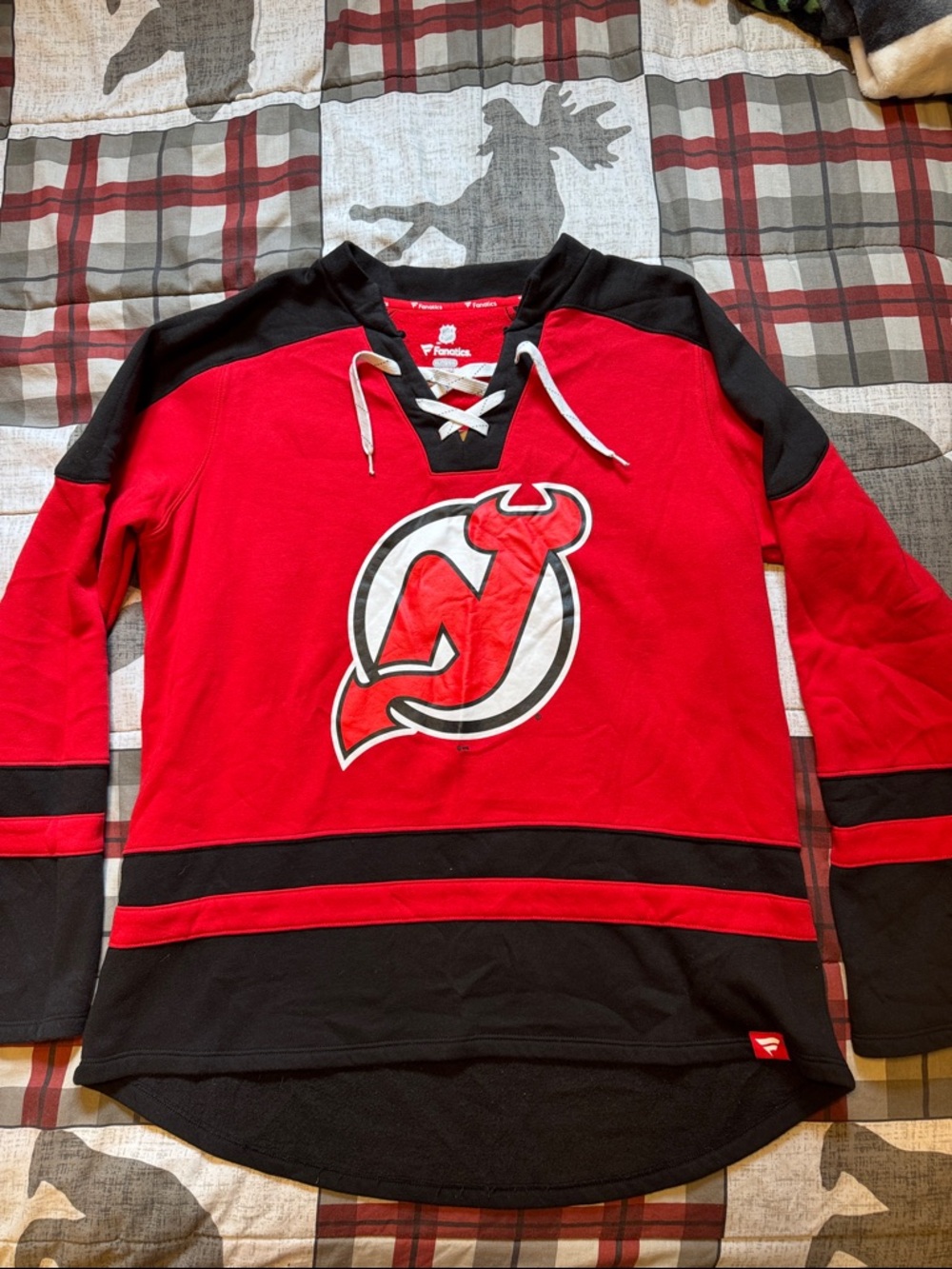 Fanatics Red and Black New Jersey Devils Lace-Up Hockey Jersey